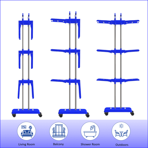 3-Tier Foldable Cloth Drying Stand – Blue | Rust-Free - Image 4