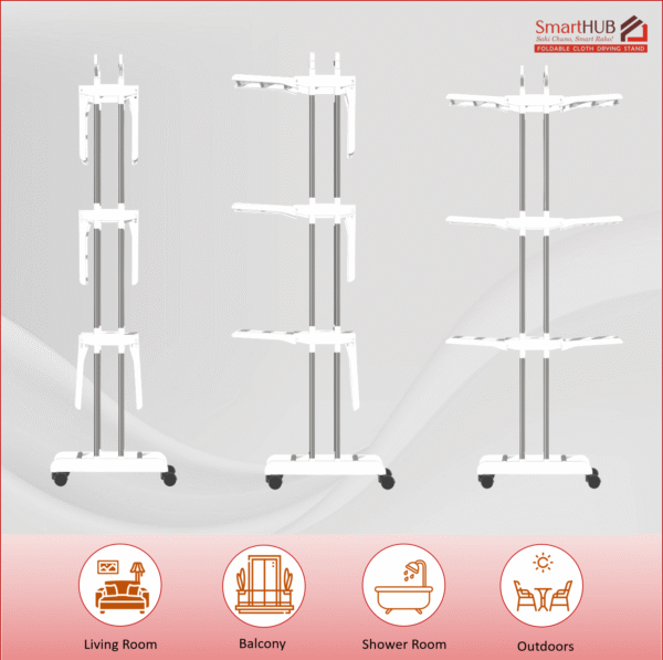 3-Tier Foldable Cloth Drying Stand – White | Rust-Free - Image 3