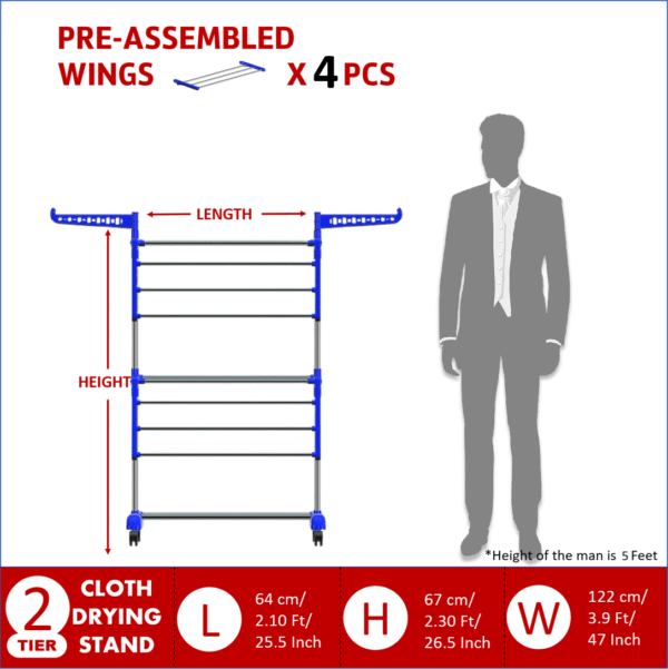 2-Tier Foldable Cloth Drying Stand – blue | Heavy-Duty - Image 2