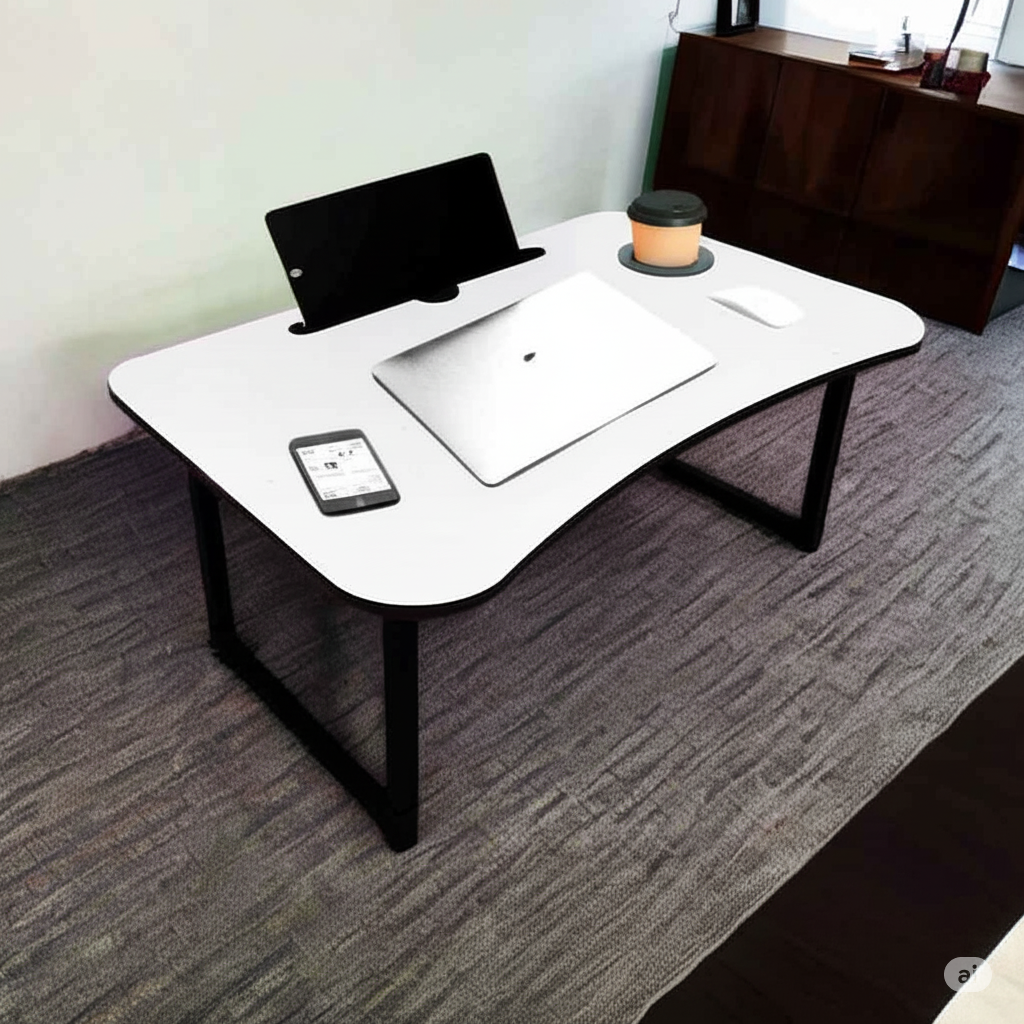 Multipurpose Wooden Table for Study, Laptop, and Breakfast | Foldable Design | White Table