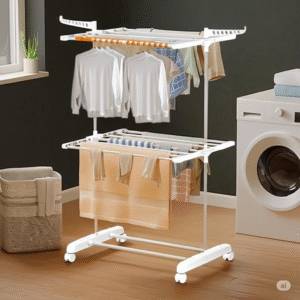 Double Layer White Cloth Dryer Stand | Portable, Foldable & Rust-Free