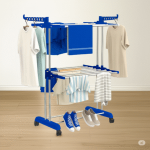 -Tier Foldable Cloth Drying Stand – Blue