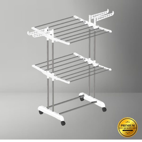 2-Tier Foldable Cloth Drying Stand – White | Rust-Free - Image 2