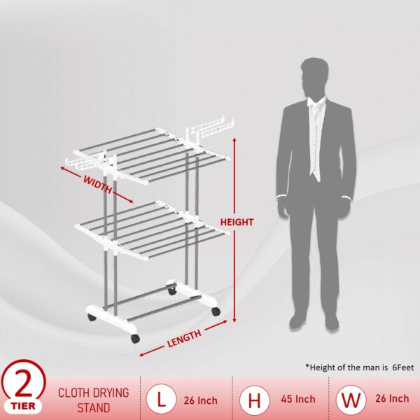 2-Tier Foldable Cloth Drying Stand – White | Rust-Free - Image 3